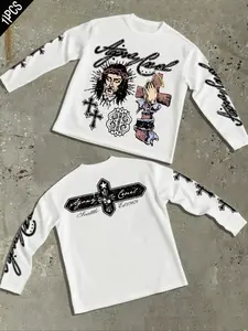 Men's Long Sleeve T-Shirt, Basic Slim-Fit Casual Top, Cartoon Jesus Graphic, All-Season Wear, Perfect Gift Choice