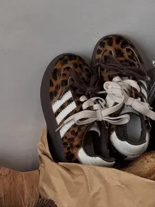 Leopard Print Kids Trainer Shoes, Vintage Melanin Style, Horsehair Texture, Bold Laces, Eye-Catching Design, Comfortable & Stylish