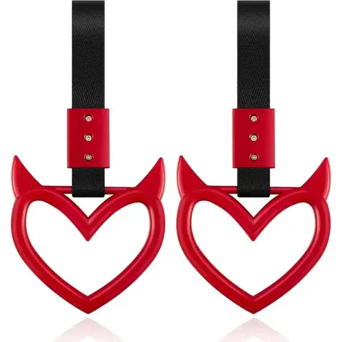 2 Pieces Heart Handle Keychains Car Accessory Aesthetic Car Accessory Heart Hand Strap Drift Charm for Car Interior ExteriorDecoration(Red,Devil Style) jdm accessories heart ring Car Interior Decorative Automotive Decorative Accessories Car Decorations
