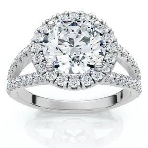 Platinum 2 Ct Diamond Halo Engagement Ring Split Band Size 6.5