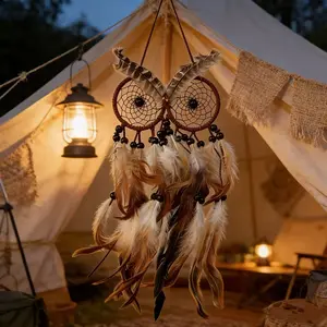 Bohemian-Style Owl Dreamcatcher, Faux Feathers and Plumes, Handcrafted Artistic Hanging Ornament, Room Decoration, Wind Chime, Protective Talisman