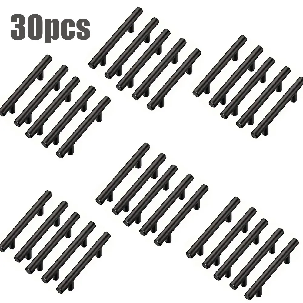 Matte Black Stainless Steel Kitchen Cabinet T-Handles (30-Pack), 128mm/5in Door Pulls for Kitchen Cabinets, Drawers, Wooden Doors