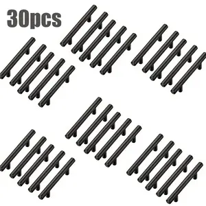 30 Pack Kitchen Cabinet Pulls T Handles Matte Black Stainless Steel 128mm/ 5", Suitable for kitchen, wardrobe, drawer, wooden door