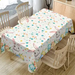 Rectangular Easter Tablecloth, Cartoon Rabbit & Egg Design, Spring/summer Floral Pattern, Perfect for Holiday/easter Decorations