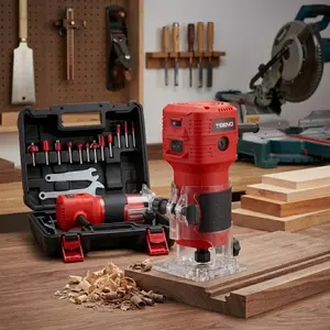 650W Woodworking Trimmer, 12-Piece 1/4" Bit Set, 6-Speed Adjustable, 32000 RPM High-Speed Handheld Router with Guide & Portable Tool Case