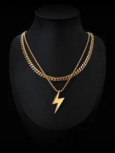 Lightning Charm Pendant Necklace & Cuban Chain Necklace, Fashion Jewelry for Party, Daily Decor, Trendy All-match & Exquisite Jewelry for Birthday Gift
