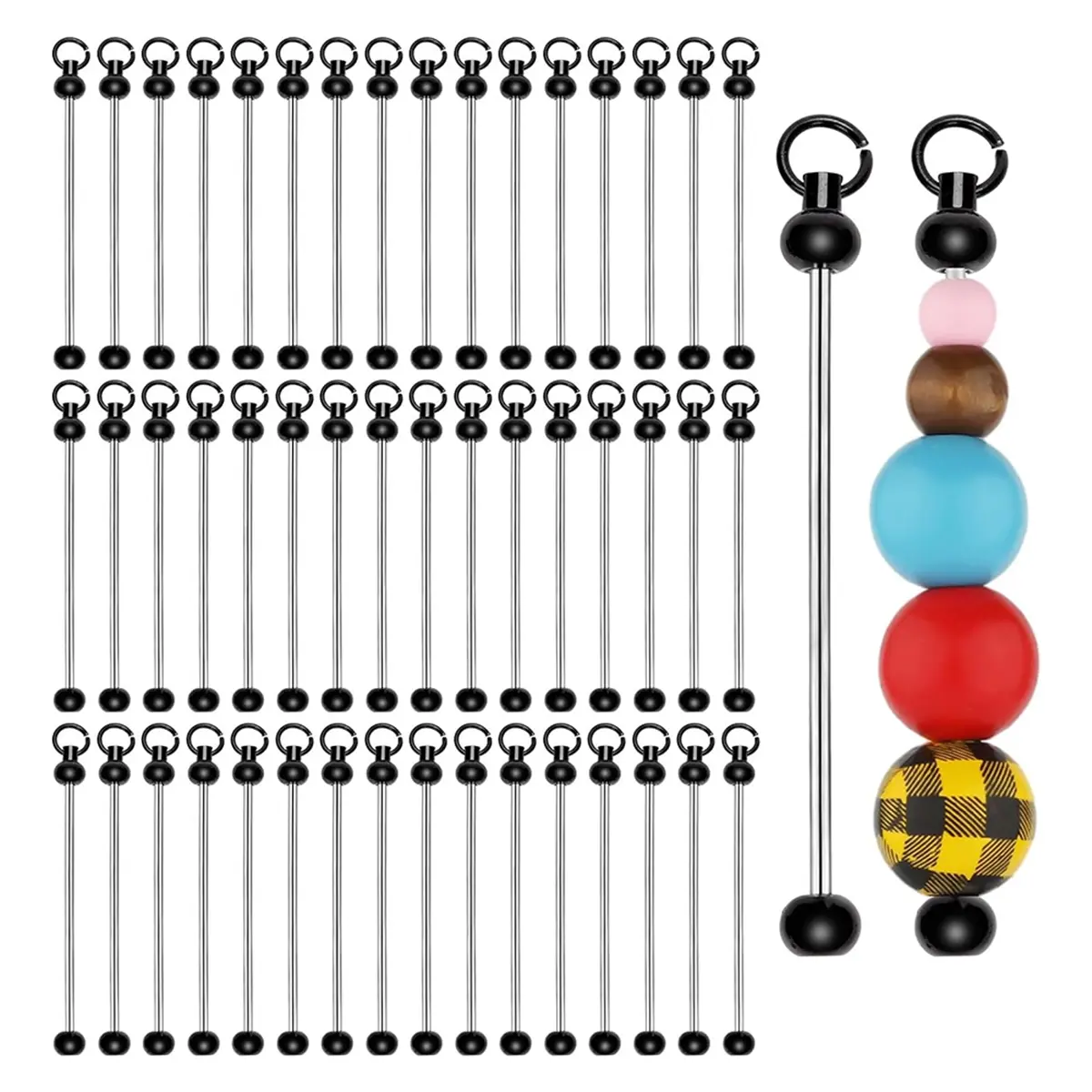 50pcs 8.5cm Bead Friendly Metal Blank Beadable Keychain Bars - Detachable Ends DIY Charm, Car Antenna Toppers, Birthday Gifts for Craft Projects