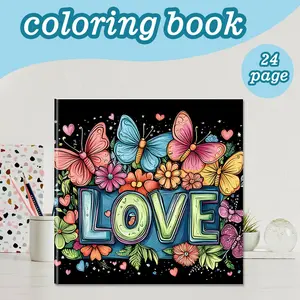 Love Theme Coloring Book, 24 Bold Stress-Relief Designs, 7.9in X 7.9in Convenient Size, Thick Paper Quality, Cute Hand-Drawn Creative Original Artwork, Gift for Adults Kids Teens