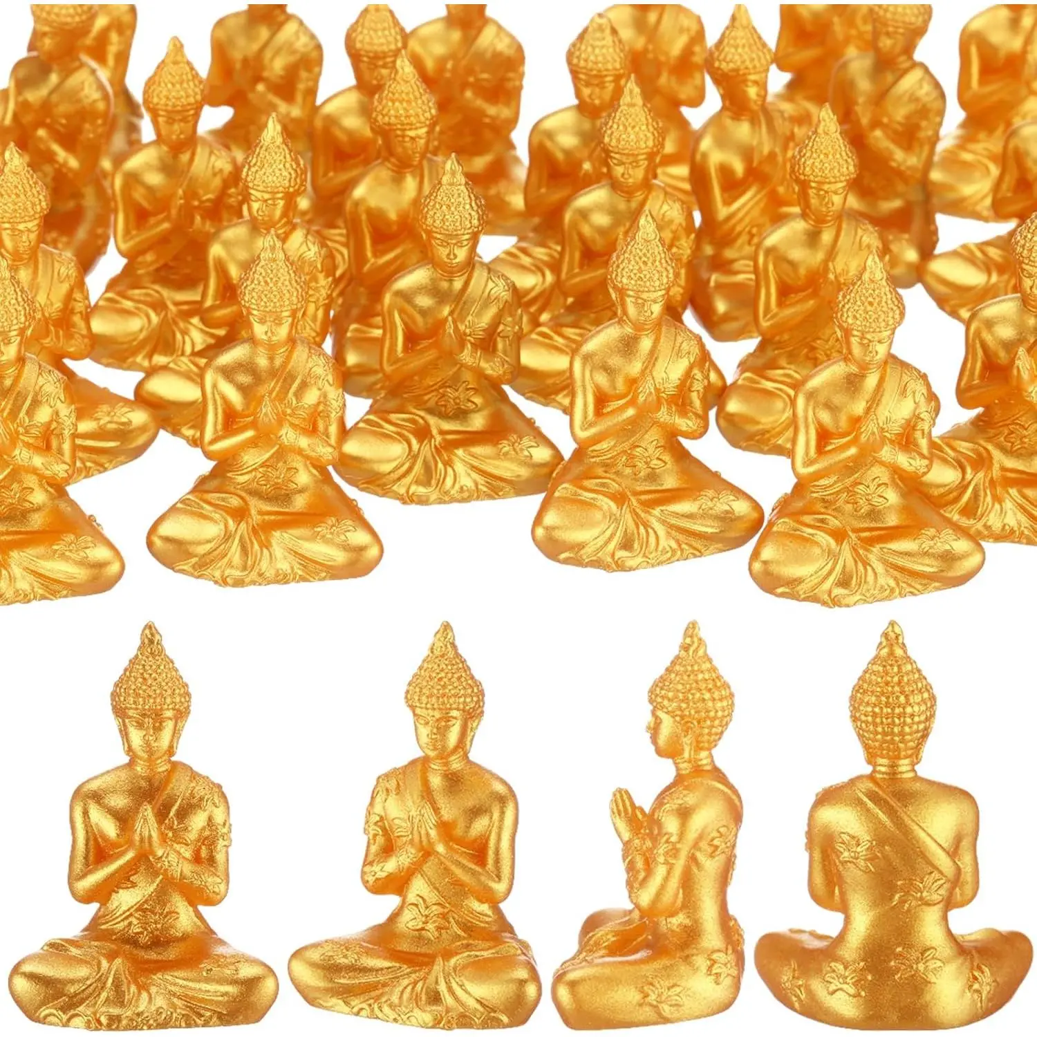 Yalikop 30 Pcs Mini Gold Buddha Statues Bulk, Small Resin Sakyamuni Figurines 1.6" H Tiny Accessories Garden Feng Shui Good Luck Charm for Home Decor Yoga Retreats Party Favors Car Dashboard