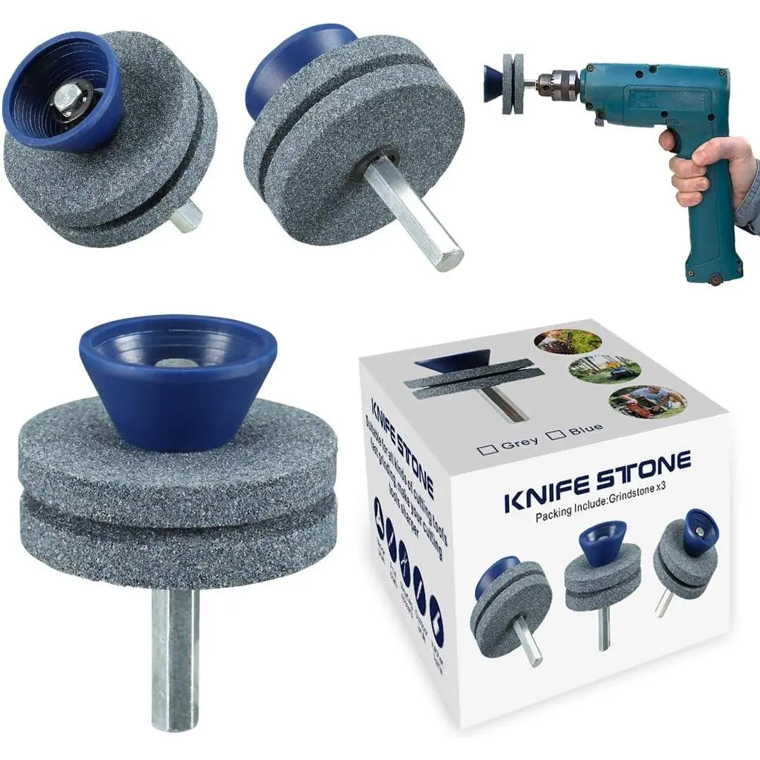 ??Double Layer Corundum Lawn Mower  Sharpener, Universal Wear Lawnmower  Sharpener for Any Power Drill/Hand Drill, Double-Layer Grindstones Easy to Use and Not Easy -(Gray)