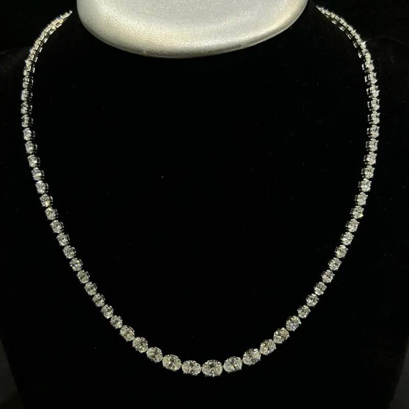 14.66 CTTW Graduated Oval Lab Grown Diamond Tennis Necklace 14K White Gold