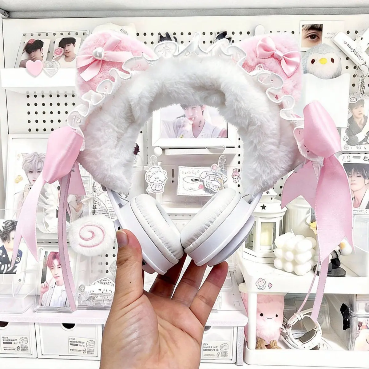 Cute Plush Bunny Headphone Headband Cover - Soft Kawaii Over-Ear Headset Protector, Decorative Acc. Audio Accessory for Phones & Electronics