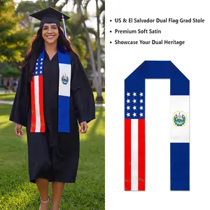 USA El Salvador Split Flag Graduation Stole - Salvadoran American Grad Sash，Stole Print Sash for Study Abroad International Students Class of 2026 Silky SatinCapeShawl Set，cords for graduation