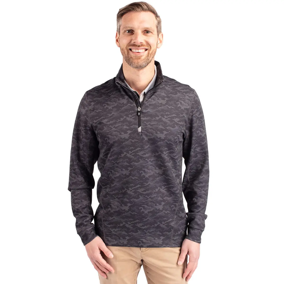 Cutter & Buck Traverse Camo Print Stretch Quarter Zip Mens Big and Tall Pullover Jacket