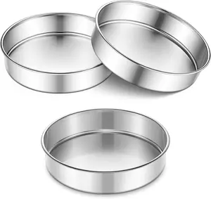 9 Inch Cake Pan Set of 3, 3 Pieces Round Layer Cake Baking Pans, Stainless Steel Smash Cake Tin Bakeware for Cooking Steaming, Nontoxic & Sturdy, Oven & Dishwasher Safe