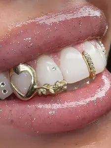 Hollowed-out heart rose gold braces, Heart Shaped Brackets, hip-hop braces set, a must-have for rappers, a cost-effective choice, suitable for both men and women