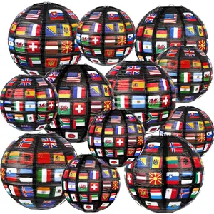 12 count Flags of  Nations Paper  Lanterns  Decorations for Birthday Party International World Party Decor Decorative Paper Lanterns School  Event Festival Decoration