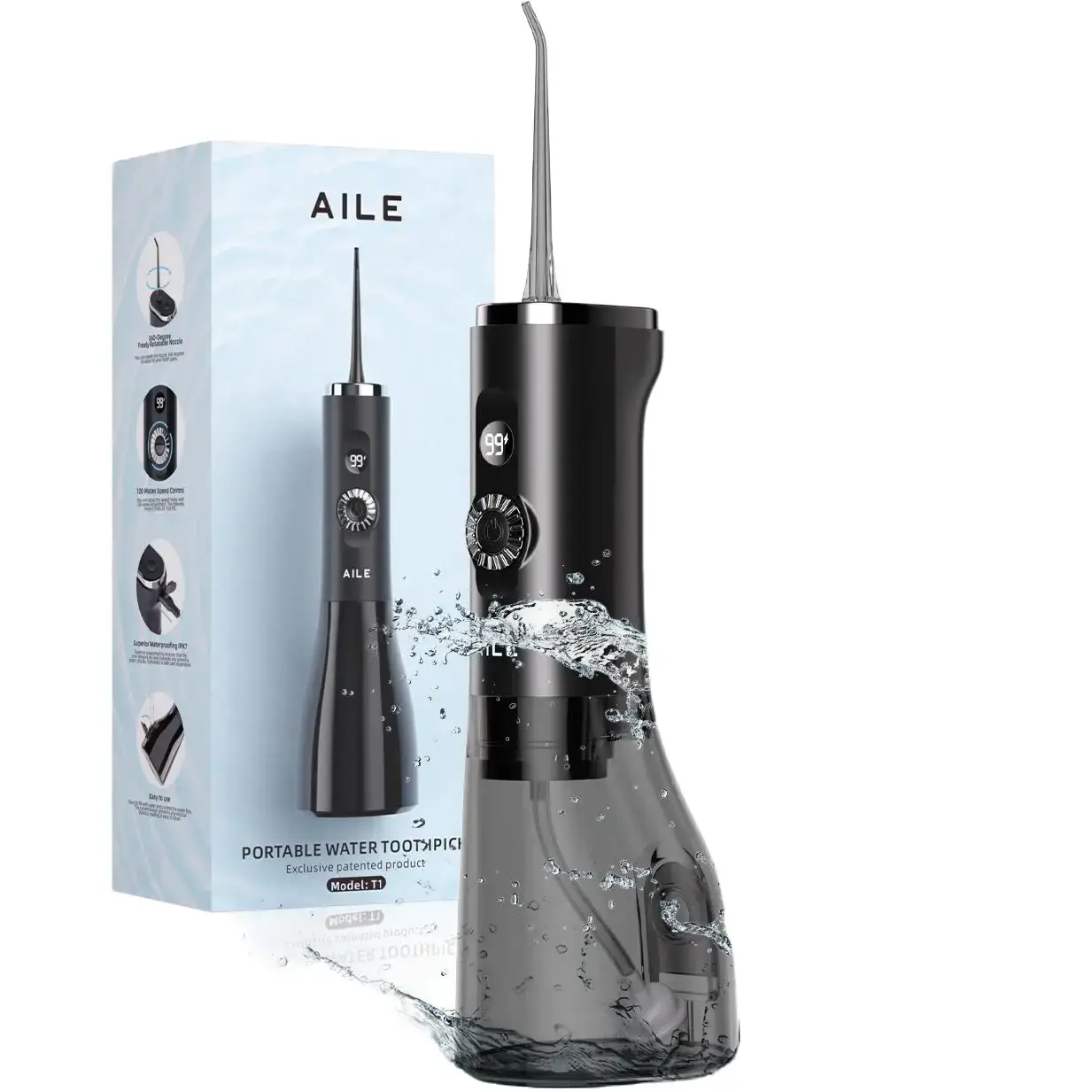 water dental flosser cordless 0-100 adjustable speed settings,  LED Display 300ML Tank IPX7 Waterproof Cordless USB-rechargeable oral irrigator
