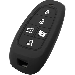 Silicone Key Fob Cover Fit for Hyundai Sonata Santa Fe Tucson Ioniq Palisade Santa Cruz Smart 5 Buttons| Car Accessories| Remote Key Protection Case - Black