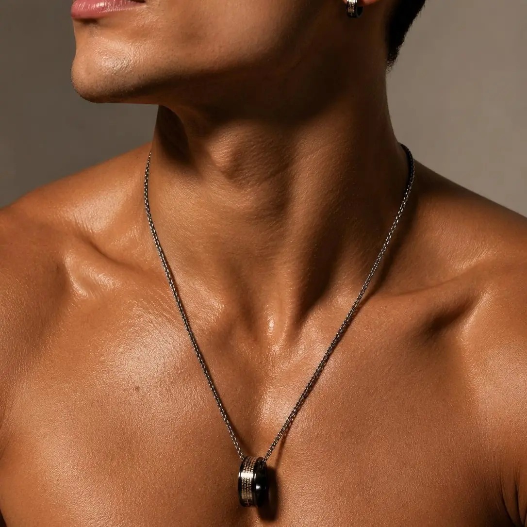 Modern Black Ring Pendant Necklace for Casual and Evening Wear