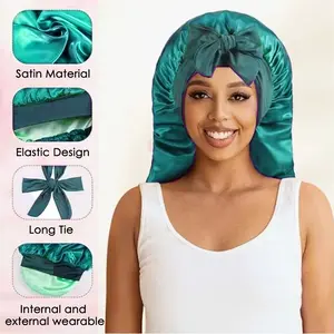 Double Layer Elastic Silk Bonnet Long Satin Bonnet for Women or Braids Hair Sleeping Cap with Tie Band Soft Comfortable Design For protect your hair in sleeping Versatile Daily Wear