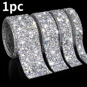 Silver Color Glitter Ribbon Roll, Self-Adhesive Rhinestone Embellished Diamond Crystal Ribbon, Ribbon Design, Perfect for Handmade Gift Wrapping, Party Decorations, DIY Projects