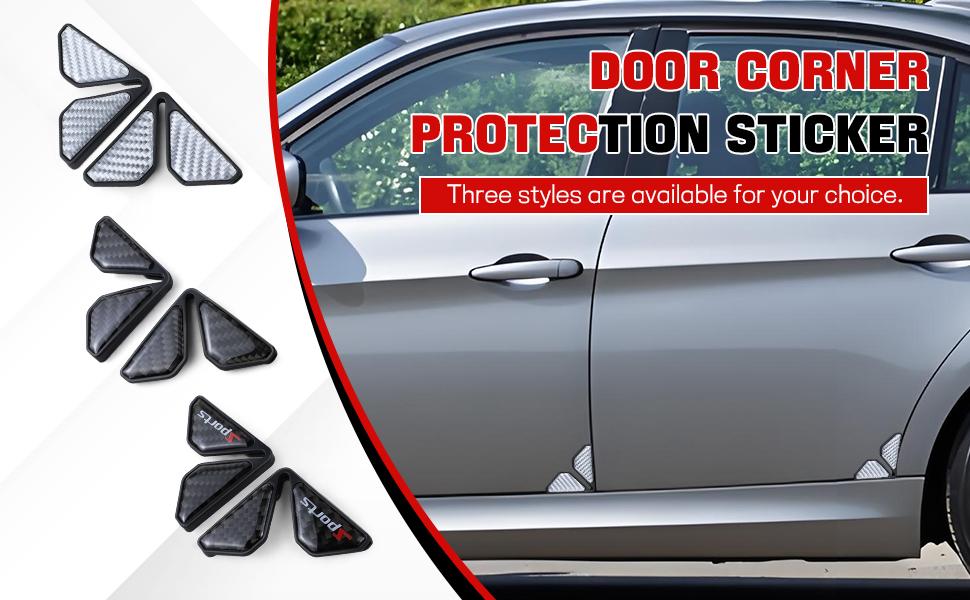 PCS Car Door Corner Guards, Carbon Fiber Auto Front Door Edge Guards, AntiCollision Car Door Corner Protector Sticker, Universal Car Accessories Decoration (Black Sport)
