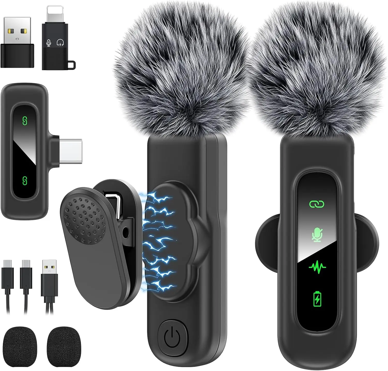 USB C Mini  Lavalier Microphone for /Android,Lapel Mic with  Clip-on for Record VideoLav Mic with LED Display Podcast Vlog Content Creator Interview