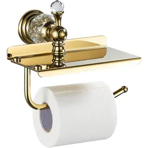 Gold Crystal Tissue Roll Paper Holder with,Paper Holder with Shelf