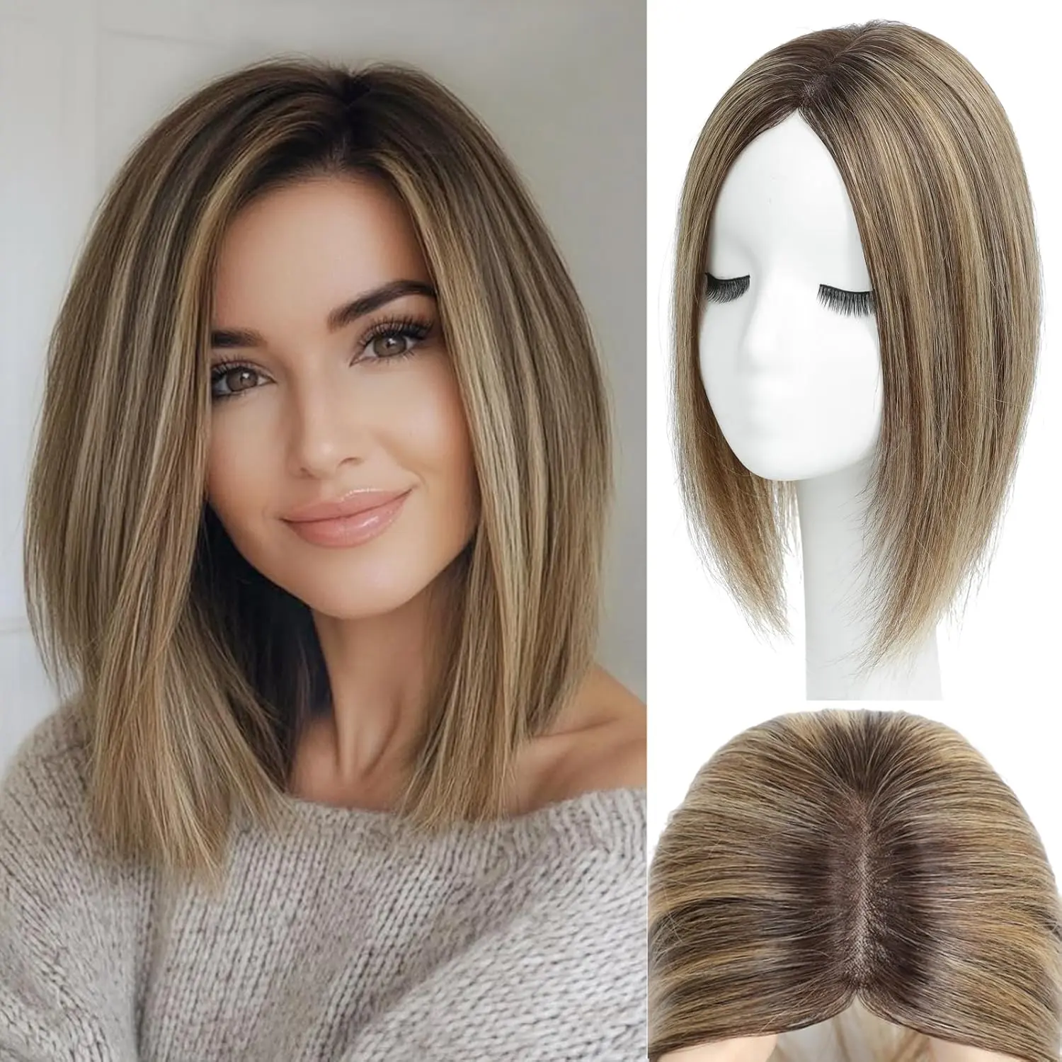 12 Inch Human Hair Toppers for Women Straight No Bangs 4.6x4 