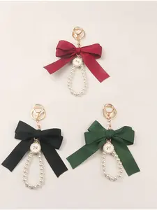 New Large Bow Pearl Pendant Bag Charm, Colorful Woven Ribbon Butterfly Accessory, Stylish Handbag Decoration, Fashion Jewelry, Charms For Bags