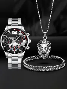 Men's Watch & Bracelet & Pendant Necklace Set, Fashion Jewelry Watch Set for Parties and Daily Wear, Trendy Versatile & Exquisite Watch Set for Birthday Gifts