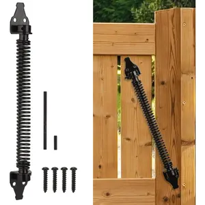 14" Gate Spring Self Closing Heavy Duty Outdoor Door Spring Automatic Fence Gate Closure Hardware Spring Loaded Gate Latch with Adjustable Tool for Wooden and Vinyl Fence, Black (1 Pack)