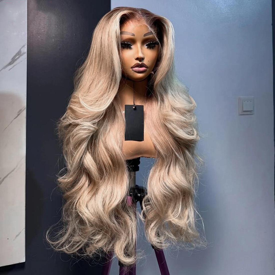 13x6 Ombre Highlight Ash Blonde Lace Front Wigs Human Hair 13x6 Lace Front Wig Pre Plucked With Baby Hair 180% Density Ash Blonde Body Wave Lace Frontal Wigs For Women