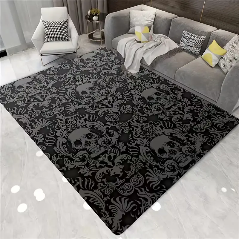 Gothic Skull Print Non-Slip Area Rug - Traditional, Durable, Wrinkle-Resistant, Dustproof Machine-Washable Floor Mat for Living Room, Bedroom Halloween Home Decoration