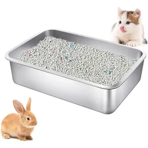 Durable Stainless Steel Cat Litter Pan, Rustproof, Non-Stick, Smooth Surface, 15.7"x12"x3.9"