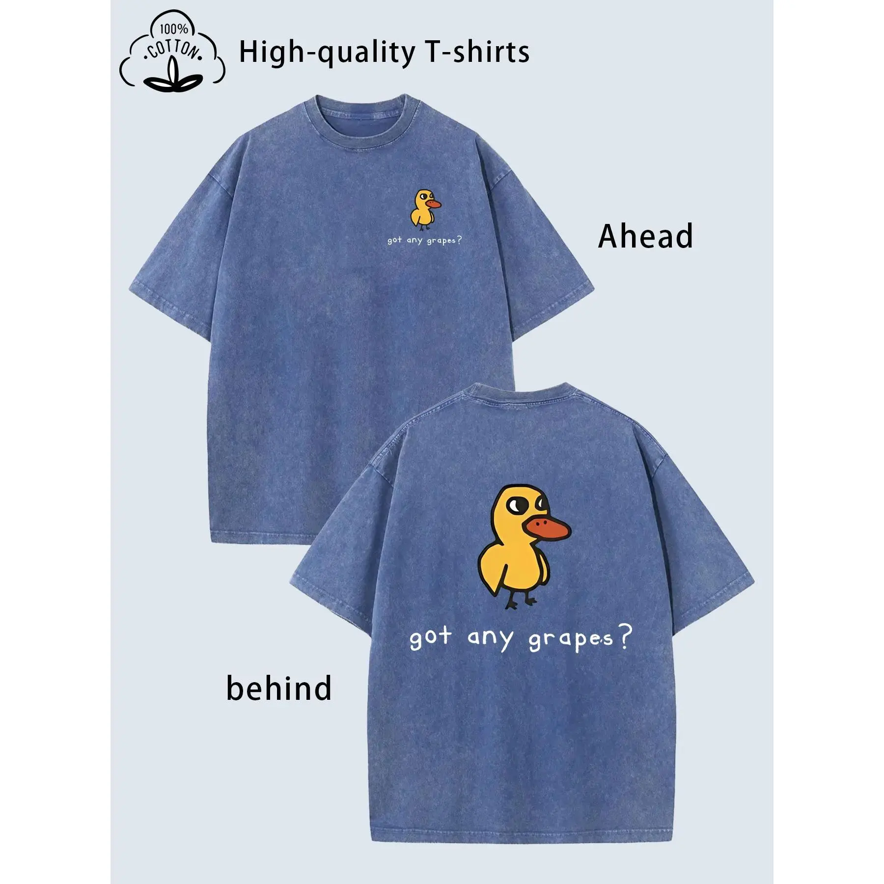 Men's T Shirt with Funny Duck Print Graphic, Vintage Heavyweight Oversized Relaxed Fit for Streetwear, Round Neck, Sizes S, M, L, Easy Care Tee, Loose Contour Fit, T Shirts, Casual Fit