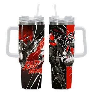 Red Hood 40oz Tumbler With Handle, Stylish & Customizable Tumbler, Perfect for Hot & Cold Beverages, Great Gift for D. Law Fans & Anime Lovers, Exclusive Collection, A Must-Have Addition to Your Drinkware, Ideal for Any Occasion