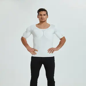 Seamless White Fake Muscle Clothes Men's T-Shirt Invisible Realistic Fake Chest Muscles Fake Abdominal Muscles Shoulder Pads Weight Gain Cosplay Endurance