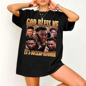 Funny God Bless Me Its Fcken Summah Graphic T-Shirt, Retro Summer Party Tee, Unisex Fan Bootleg Shirt