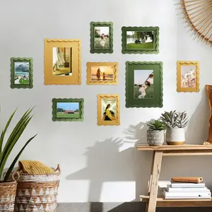 4x6 Picture Frame with Mat, Wavy Edge Wooden Photo Frame for Tabletop & Wall Hang, Clear Plexiglass Cover, Modern Design, 1-Pack