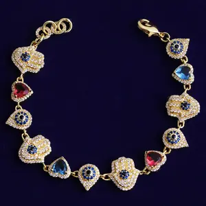 Mystery Hamsa Evil Eyes Bracelets For Men & Women Party Daily Wear Palm Hand AAAAA Zircon Brass Bracelet Hollywood Birthday Gift Charm Fashion Jewelry Accessories