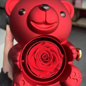 【Mom's Day】Cute Teddy Bear with Preserved Rose, Real Eternal Rose in Bear with Elegant Gift Box, Romantic Keepsake for Her – Anniversary, Birthday, Valentine’s Day, Weddings (Red)