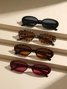 4 Pairs Fashion Multicolor Trendy Styling Casual Sunglasses Set, Oval Small Frame Design, Perfect for Summer Outing, Music Festival, Travel Photography, Driving