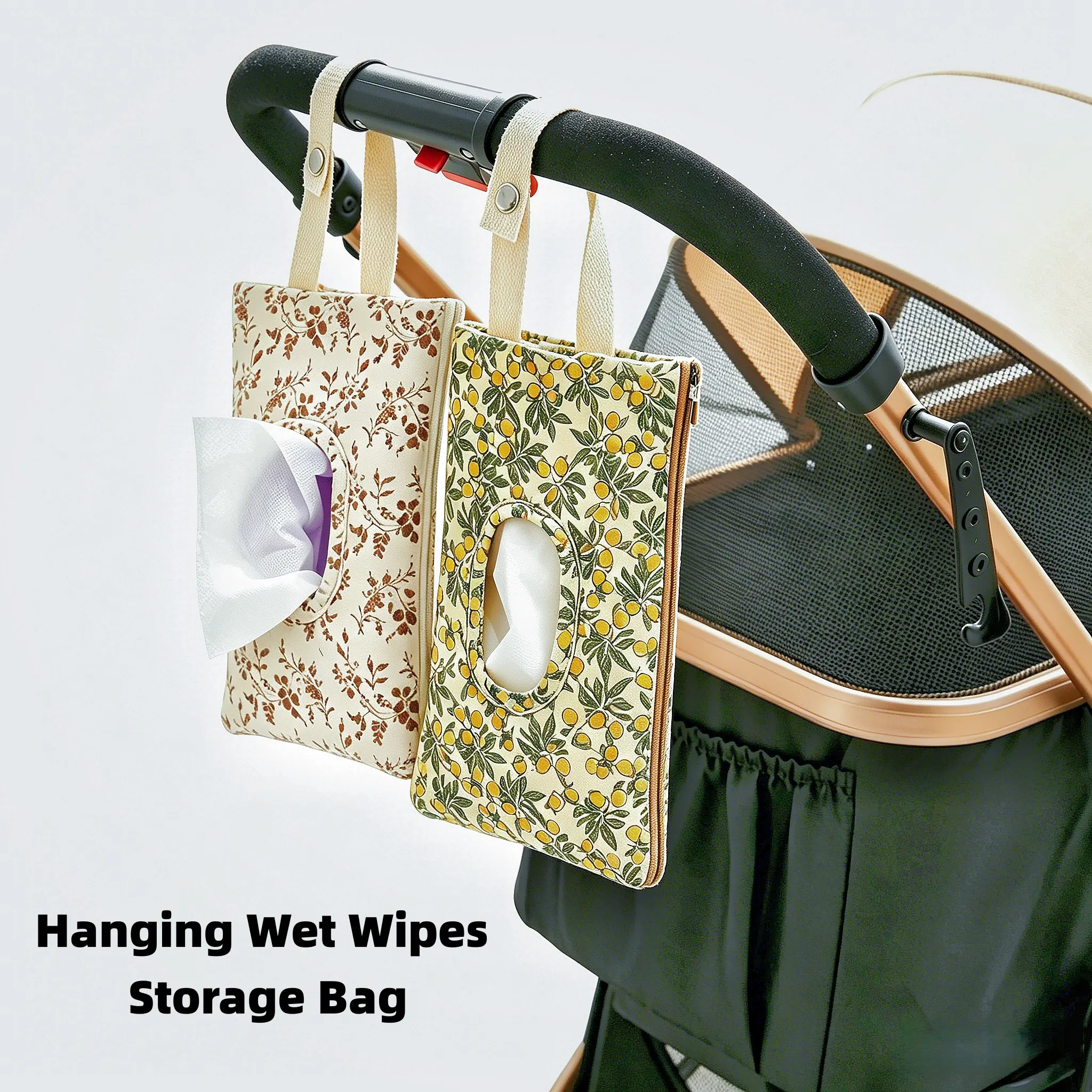 Hanging Floral Wet Wipes Bag - Beige All Over PrintTextured Pattern Lightweight Portable Tissue & DiaperOrganizer for Strollers Travel Friendly Storage Pouch for DailyUse,Portable for travel