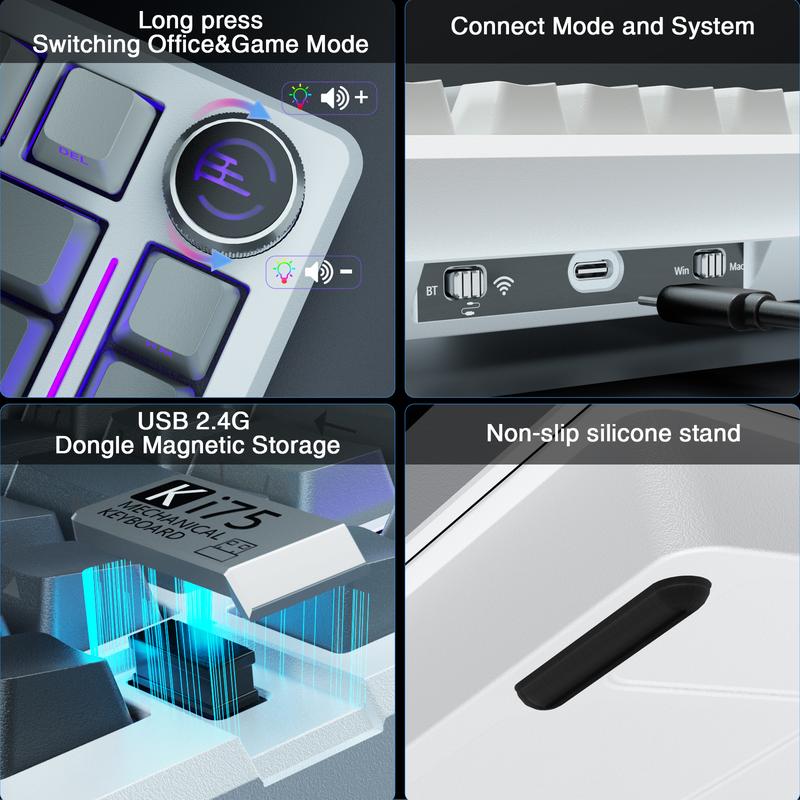 Solakaka Ki75 Aluminum Mechanical Wireless Gaming Keyboard, 75 Percent, Gasket Hot Swappable Switches, Side-Printed RGB Backlit Custom Keyboard with Knob Control , Tri-Mode 2.4GHz/USB-C/BT 5.0 for Office Computer PC Gaming Accessory dealsforyoudays