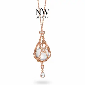 Natural White Crystal Necklace Handmade Adjustable Chain Net Bag Pendant Necklace Christmas Gift