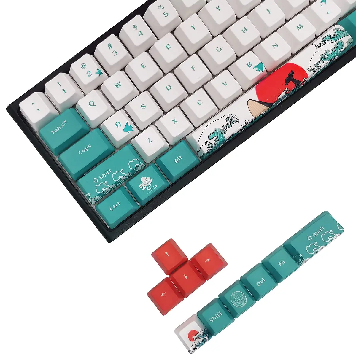 Custom Keycaps-keycaps 60 Percent  Suitable For Gk61/gk64/rk61/anne/gh60 /alt61 Mechanical Keyboards 71 Key Set Oem Profile Pbt Caps (coral Sea)