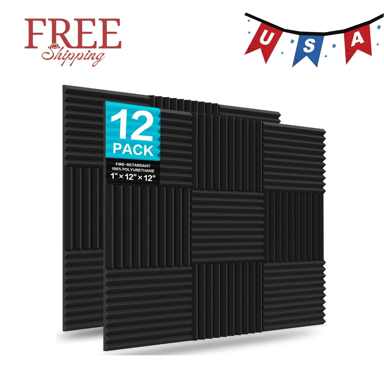 12 Pack Acoustic Foam Panels, Wedges Sound Proof Foam Panels for Walls | 1" X 12" X 12", Black