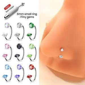 KUTLAN 6mm Titanium Horseshoe Nose Ring 20G/18G/16G Internally Threaded Gems with Free Ball Holder Piercing Jewelry for Daith Cartilage Helix Unisex